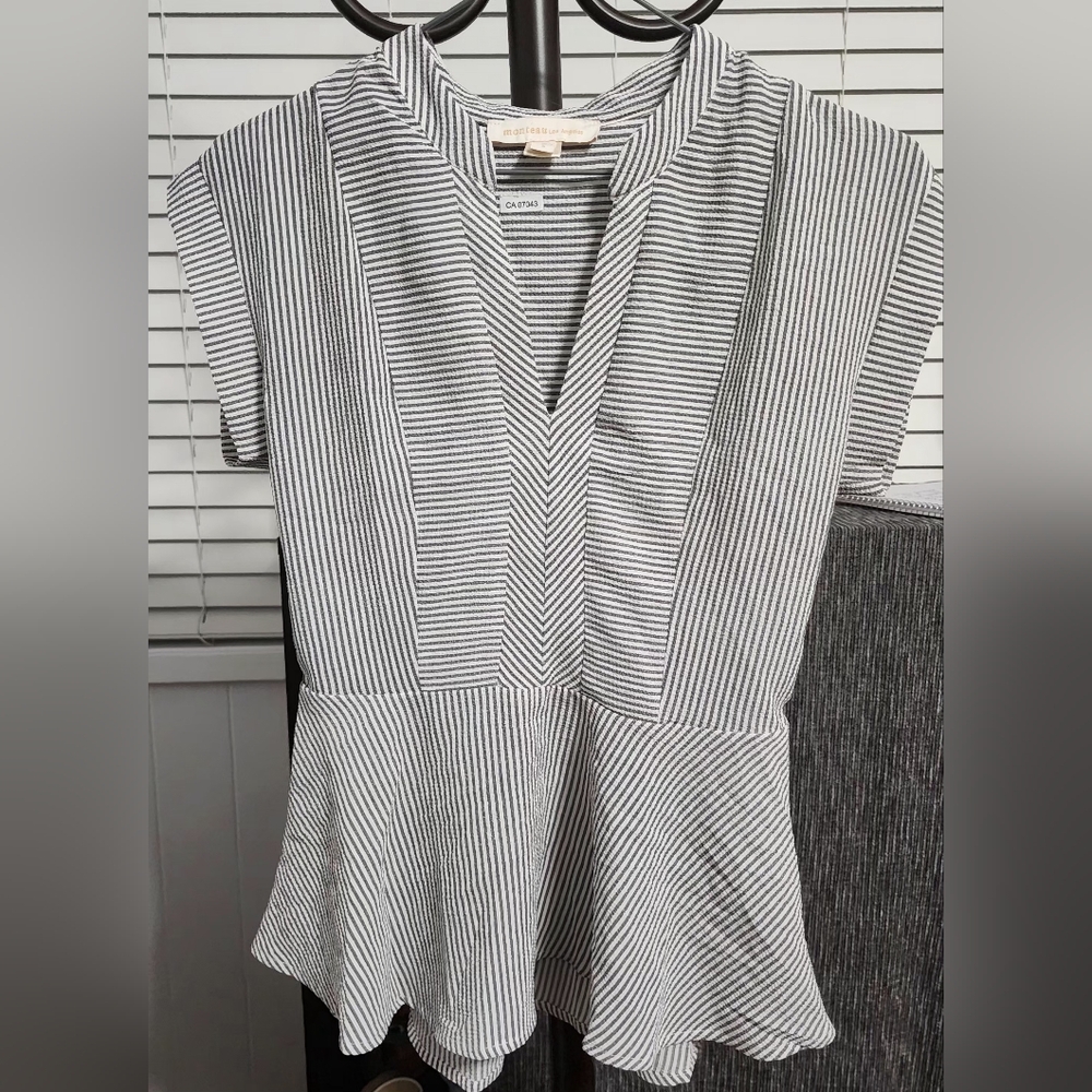 Monteau Black and White Striped Top